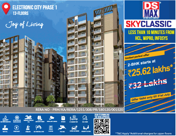 Book 2 BHK apartments starting at Rs 25.62 Lakhs only at DS MAX Skyclassic, Bangalore